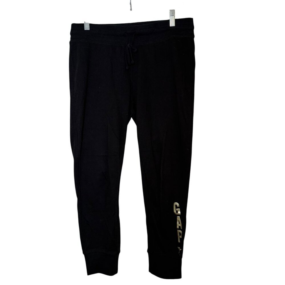Gap Black French Terry Graphic Joggers Gold Logo Star Medium - Picture 2 of 7